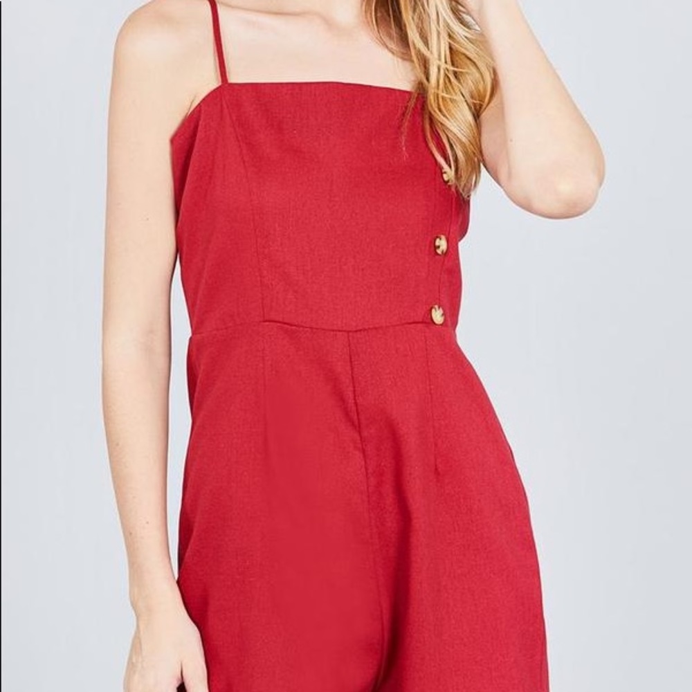 Button Down Cami Linen Romper - image 3